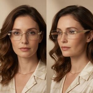 Women Rimless Clear Lens Tint Marble Arm Gold Frame Diamond Sunglasses Gafas New